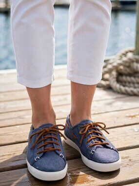 Sperry Top-Sider Seacoast Navy Canvas Lace-Up Boat Shoes Womens 7 STS99357